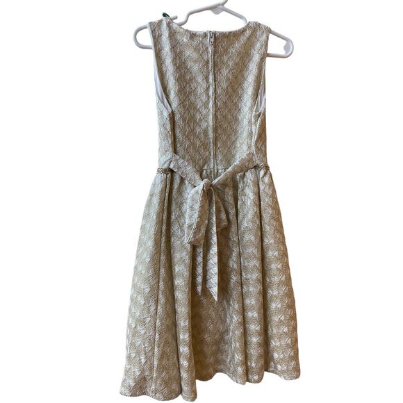 Tahari Girls Fit and Flare Dress Size 6 Gold White Tinsel Wedding Party Holiday - Picture 11 of 16